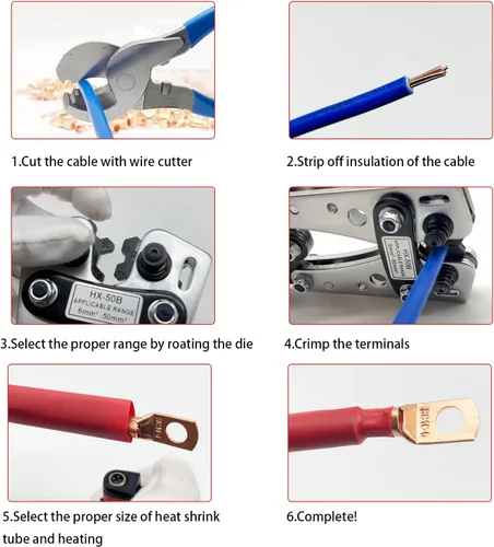 Miniatura 6 de Herramienta de engarzado de terminales de cable con 50/100/200 piezas de terminales de alambre de cobre, kit de herramienta de engarzado