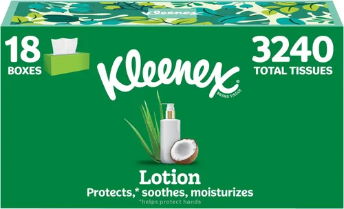Miniatura 12 de Kleenex Loción de pañuelos faciales con aceite de coco, 8 cajas planas, 180 pañuelos por caja, 3 capas