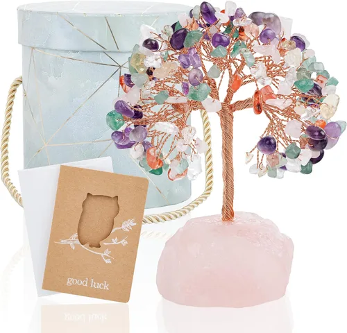 ZenBless Árbol de la Vida de Piedras de Cristales Curativos de 7 Chakras, Árbol de Dinero Feng Shui, Pequeño Bonsái Falso Zen Espiritual para