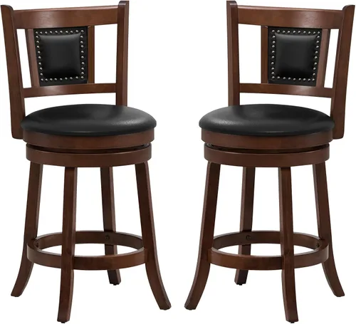 Giantex Juego de 2 taburetes de bar giratorios de 25.5 pulgadas de altura de mostrador con respaldo ergonómico, asiento acolchado suave, patas de
