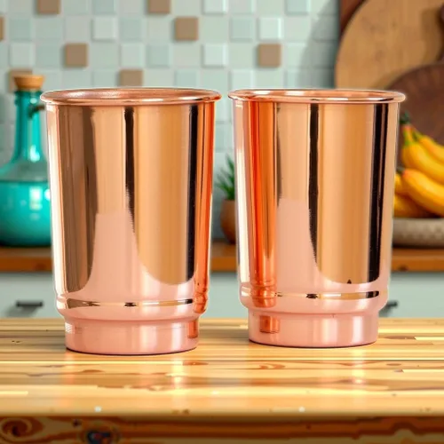 Miniatura 6 de Juego de 2 Vasos de Cobre 350 ml / 11.8 Oz 100% Vasos de Cobre Puro Lisos Beneficios para la Salud Ayurveda Tazas de Medicina Vasos de Agua