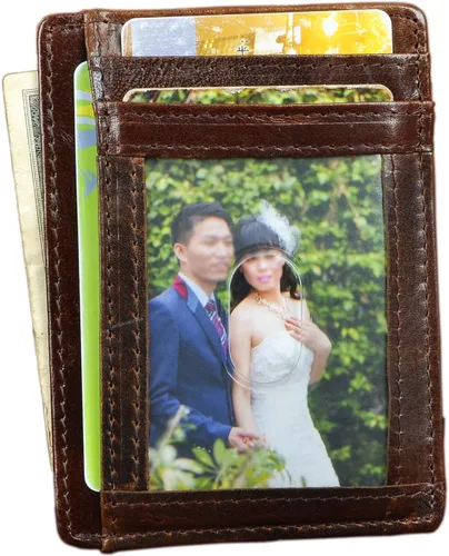 Miniatura 6 de Le'aokuu RFID Real Leather Minimalist Slim Wallet Front Pocket Credit Card Case