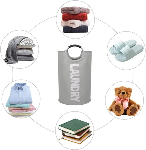 Miniatura 6 de Mziart Bolsa para lavandería plegable con manijas de aleación para universidad, campamento y el hogar, Tela, gris, L