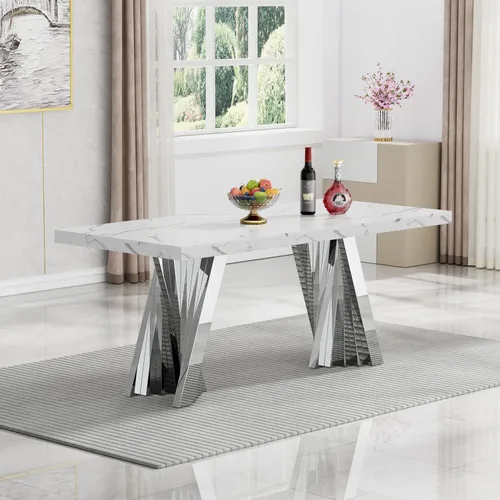 Miniatura 10 de Mesa de comedor de cristal de 51 pulgadas, mesa de comedor para 4-6, mesa de cocina dorada con patas de metal superior de vidrio templado