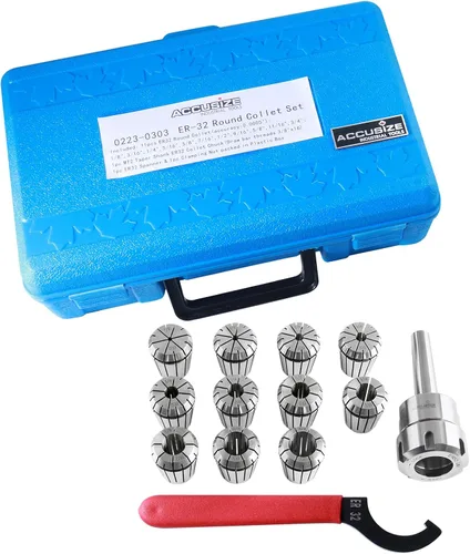 Miniatura 3 de Accusize Industrial Tools Mt2 Shank Er32 Chuck con kit de pinzas de 11 piezas, 1/8 pulgadas - 3/4 pulgadas por 16, sistema de boquilla cónica Morse