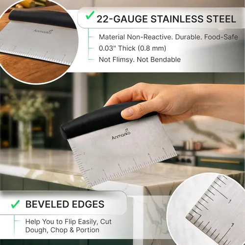 Miniatura 2 de Espátula y picadora de metal de acero inoxidable - Excelente como cortador de masa para pan y masa de pizza - Utensilio de cocina multiuso