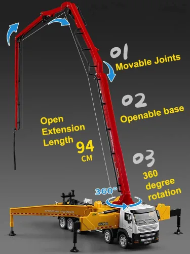 Miniatura 3 de Camión de bomba de hormigón Vehículos de construcción Juguetes, escala 1:50 Diecast Site Hormigón Bomba Camión, Camiones de juguete para niños