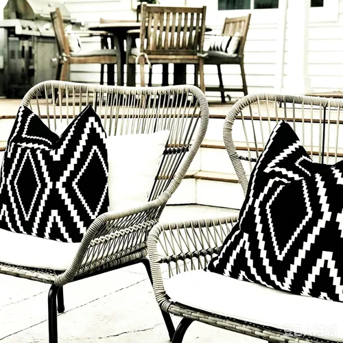 Miniatura 8 de Juego de 2 fundas de almohada para exteriores, impermeables, geométricas bohemias en blanco y negro para muebles de patio, fundas de almohada