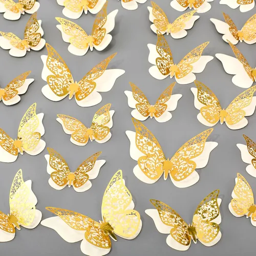 Miniatura 11 de Outus 120 piezas de calcomanías de mariposas en 3D en capas negras para pared, calcomanías de mariposas extraíbles, murales en relieve para Negro