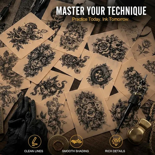 Miniatura 7 de Piel de práctica de tatuaje en blanco - Jconly 30 piezas, doble cara, piel falsa para tatuajes, piel de práctica suave de 8×6 pulgadas