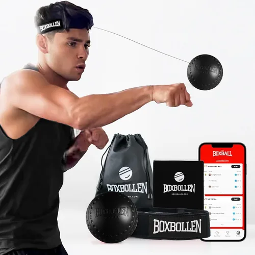 Boxbollen® Pelota de Reflejo de Boxeo - Juego de Entrenamiento en Casa Respaldado por Celebridades - Contador de Golpes Conectado a la Aplicación -