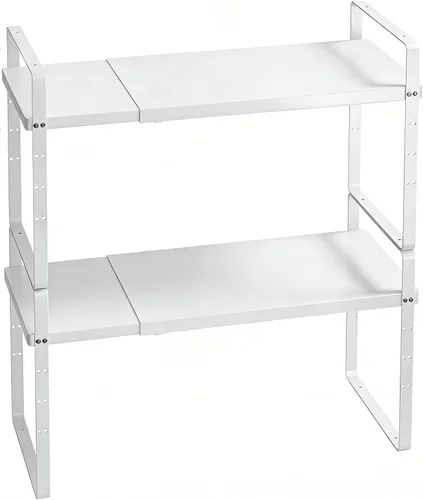 Miniatura 13 de Organizador de estante expandible para gabinete, almacenamiento apilable para mostrador de despensa de cocina, soporte ajustable para armario, Negro