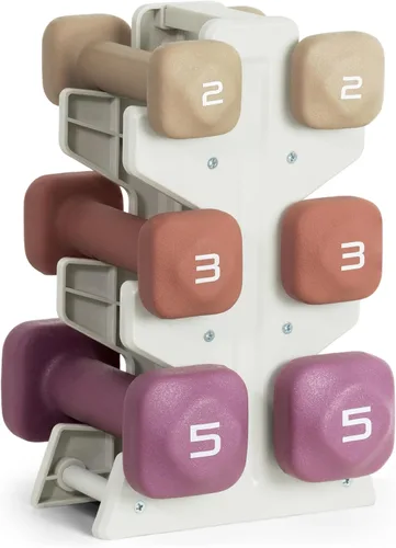 Miniatura 16 de Tone Fitness Juego de mancuernas de neopreno con estante de almacenamiento – Pesos de mano antideslizantes y antideslizamiento para entrenamientos