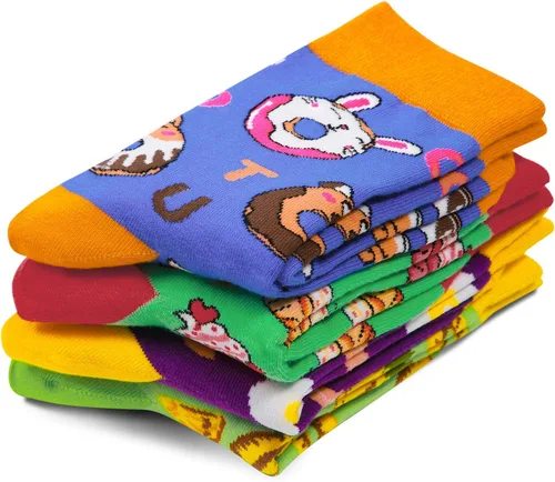 Miniatura 3 de PanPacSight Paquete de 4 calcetines novedosos para niños y niñas, divertidos dibujos animados, lindos animales, aguacate, piña, bola