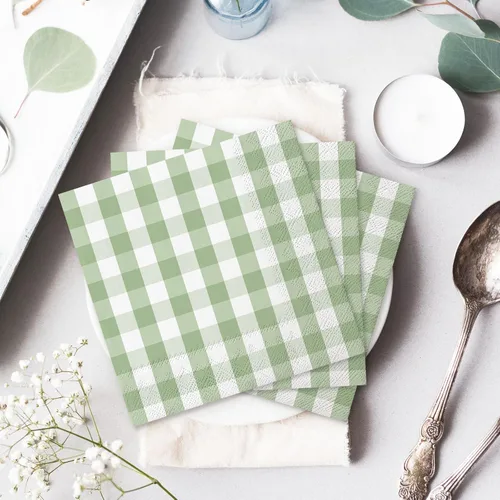 Miniatura 5 de Whaline Servilleta de papel a cuadros verde salvia, servilletas desechables para almuerzo, servilletas de cena para novia, ducha, suministros