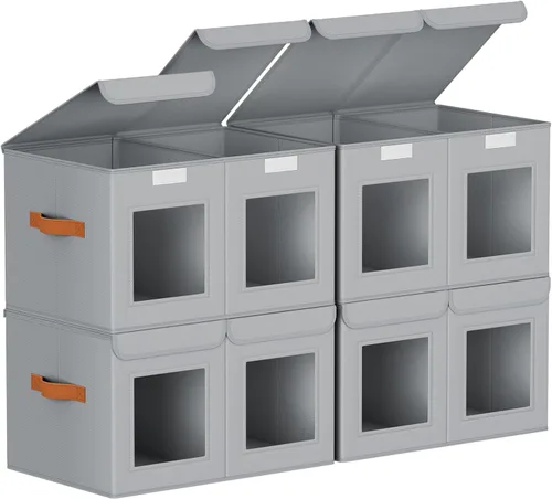 Miniatura 12 de Homsorout Contenedores grandes de almacenamiento para armario, organizador de ropa plegable dividido con tapas y doble ventana, contenedores Beige