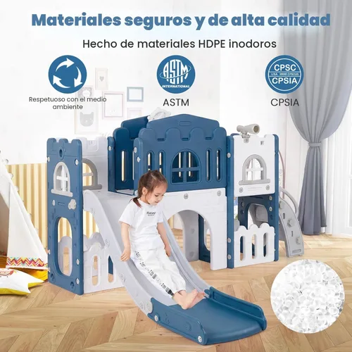 Miniatura 6 de Costzon Juego de tobogán infantil 8 en 1, tobogán independiente para niños con túnel, aro de baloncesto, juego de tobogán escalador para niños de 1