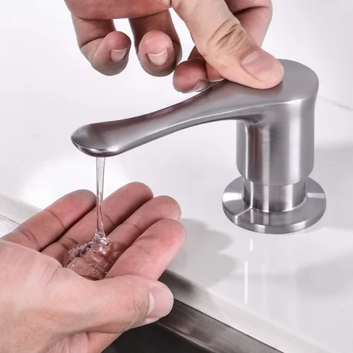 Miniatura 11 de Dispensador de jabón para fregadero de cocina, dispensador de fregadero integrado negro con cabezal de bomba de latón macizo, resistente a