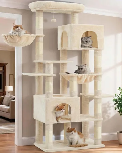 Miniatura 16 de Heybly 68.1" Cat Tree with Oversized Top Platform & Wide Base, Heavy Duty Cat Tower for Large Indoor Cats with 2 Condos, 2 Hammocks, 10 Sisal