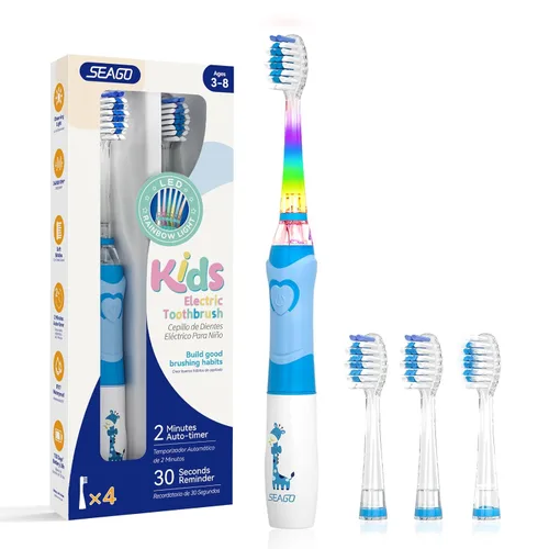 Miniatura 9 de Cepillo de dientes eléctrico infantil, suave, con batería, con temporizador inteligente, resistente al agua, reemplazable, limpieza a fondo para Rosa