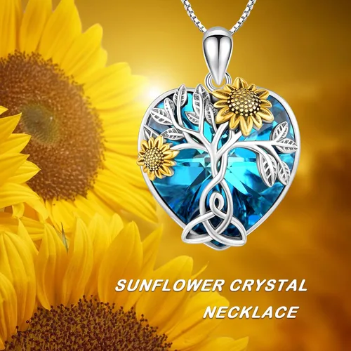 Miniatura 7 de CHENGHONG Collar de girasol de plata de ley 925, collar con colgante de árbol de la vida, margaritarosagirasol, joyería de girasol, regalos