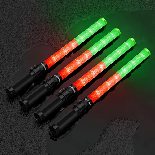 Miniatura 16 de E-riding Paquete de 20 varitas de tráfico, varita de control de tráfico roja de 21 pulgadas con 3 modos de parpadeo y clip lateral, bastón de Rojo