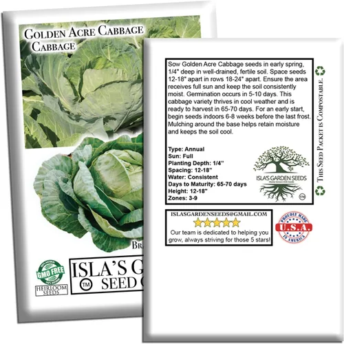 Miniatura 7 de Semillas de col Golden Acre (Brassica oleracea) – Más de 1000 semillas de reliquia sin OMG de Isla's Garden Seeds, maduración temprana y cabezas