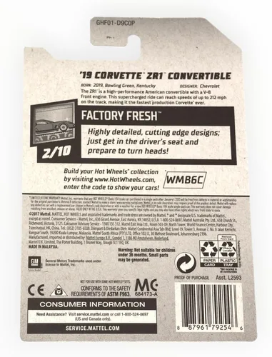 Miniatura 2 de Hot Wheels '19 Corvette ZR1 Convertible, [azul] 144/250 Factory Fresh 2/10