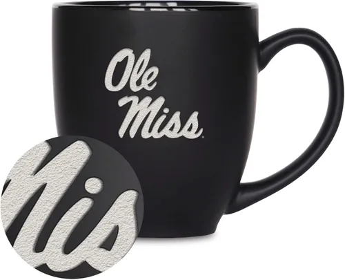 Miniatura 133 de Rico Industries - Taza de cerámica mate negra con grabado láser estándar de 15oz para NCAA (escuelas T & U) - Para bebidas calientes o frías