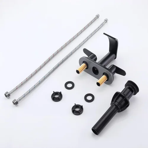Miniatura 7 de Grifo central de baño de 4 pulgadas, color negro mate, grifo de lavabo de 2 manijas con tapón de drenaje emergente, grifo de fregadero de baño
