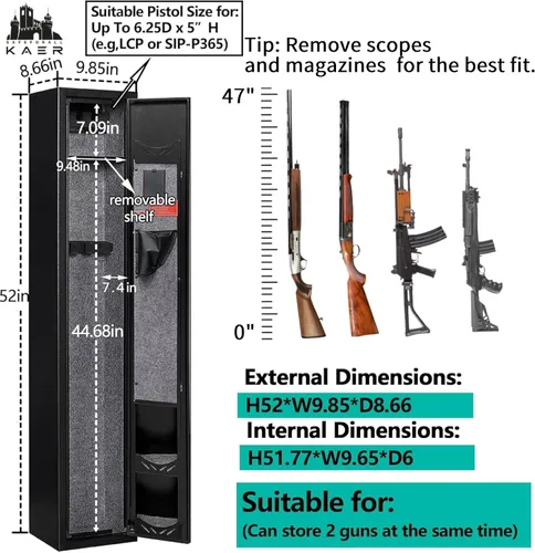 Miniatura 3 de KAER Caja fuerte para armas 2-3, caja fuerte para rifles y pistolas, gabinete de armas para escopetas, gabinete largo para escopetas con estante