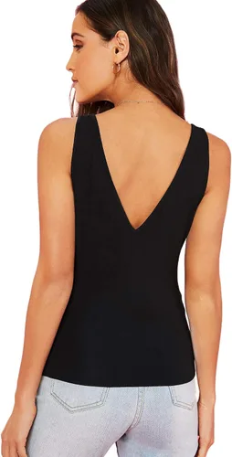 Miniatura 2 de Verdusa Camiseta sin mangas básica ajustada con doble cuello en V para mujer