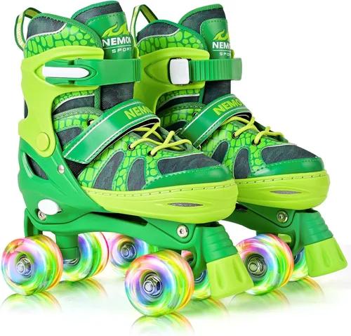 Miniatura 13 de NEMONE - Patines de sirena con ruedas iluminadas y 4 tamaños ajustables para niñas, azul y morado, para niños pequeños, para principiantes, de C