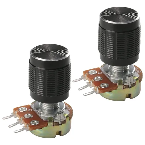 Miniatura 8 de Heyiarbeit Potenciómetro de película de carbono WH148 de 100 K Ohm, potenciómetro giratorio de una sola vuelta con pomos negros, 3 pines, 0.591 in