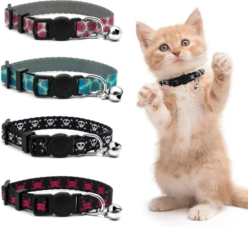 Miniatura 6 de azuza Paquete de 4 Collares para Gatos y Gatitos de Liberación Rápida con Campana, Hebilla Segura Ajustable 2#Fruta