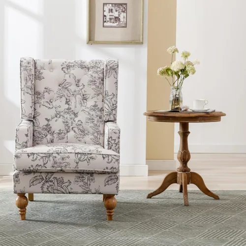Miniatura 7 de Ya-Home Silla decorativa Mid-Century con brazo tapizado, silla auxiliar de tela de lino con respaldo alto, patas de madera maciza, cómoda silla