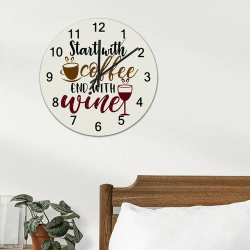 Miniatura 3 de Relojes de pared silenciosos de PVC sin tictac, comienza con extremo de café con relojes de pared redondos de vino, funciona