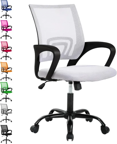 MKDLUFEI Silla de Oficina, Silla Ergonómica Económica con Soporte Lumbar, Ajustable con Respaldo Medio, Giratoria y con Ruedas, para Oficina en
