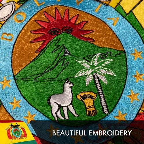 Miniatura 4 de G128 Bandera de Bolivia 3 x 5 pies, serie doble ToughWeave poliéster 210D bordado de doble cara, bandera de país, diseño bordado