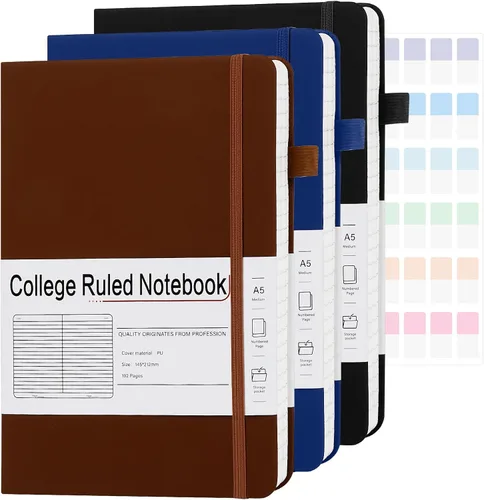 Miniatura 8 de Cuadernos A5 rayados para trabajo, 192 páginas, tamaño mediano de 5.7 x 8.3 pulgadas, con rayas universitarias, diarios de tapa dura de cuero vegano