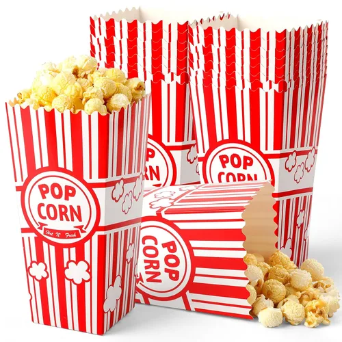 VOISEN Cajas para palomitas, paquete de 20 contenedores tipo cubo, cajas de palomitas de 46 onzas, color rojo y blanco, porciones individuales para