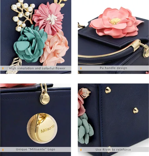 Miniatura 4 de Milisente Bolso de mano de noche para mujer, caja cuadrada floral, bolsos de noche, bolsos cruzados de hombro, bolso de mano de flores para boda