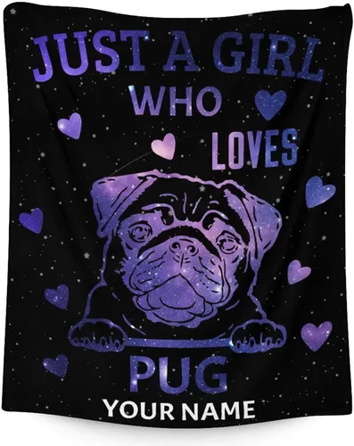 Miniatura 8 de Manta de Pug para regalo, 30 x 40 pulgadas, bonita manta para amantes de los perros, mantas blancas de felpa suave para sofá, oficina