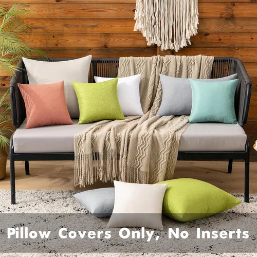 Miniatura 4 de MIULEE Paquete de 2 fundas de almohada decorativas para exteriores, impermeables, sólidas, de lino sintético, para jardín, granja, patio, tienda