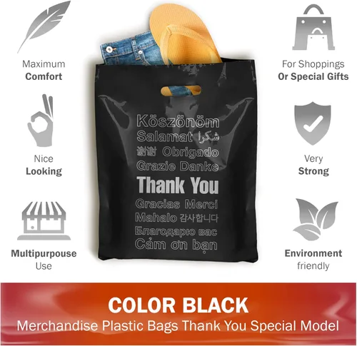 Miniatura 2 de PPB - Bolsas negras de 12 x 15 pulgadas, diseño multiidioma, tamaño mediano, paquete de 100 unidades, 2 mil de grosor, con asas troqueladas
