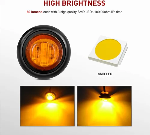 Miniatura 4 de Nilight juego de 10 luces LED redondas de 3/4 de pulgada, miniluces LED redondas, luces de gálibo delanteras, traseras y laterales, luces Rojo+Ámbar