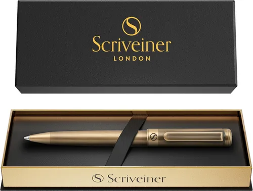 Miniatura 15 de Bolígrafo laqueado en negro Scriveiner - Impresionante pluma de lujo, chapado en oro real, repuesto Schmidt de tinta negra, el mejor juego de regalo