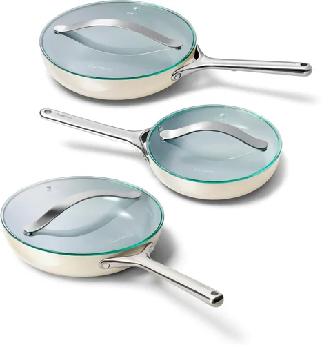 Miniatura 14 de Caraway Dúo de Sartenes de Cerámica con Tapas de Vidrio - Sartenes Antiadherentes (10.5" y 8") - No Tóxico, Libre de PTFE y PFOA - Apto para Horno