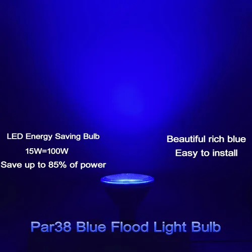 Miniatura 6 de Paquete de 2 bombillas LED Par38, 15 W (equivalente a 100 vatios), luces LED de base E26, decoración de fiestas, porche, iluminación del hogar, Azul