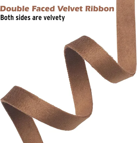 Miniatura 3 de Coowayze Cinta de terciopelo marrón de doble cara para árbol de Navidad, envoltura de regalo de 3/8 pulgadas x 15 yardas en 3 bobinas de madera